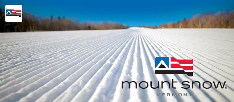 Groomed ski run with corduroy tracks at Mount Snow resort