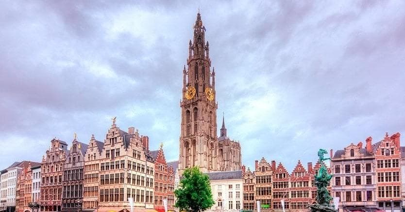 Antwerp cathedral skyline and market square, urban sightseeing