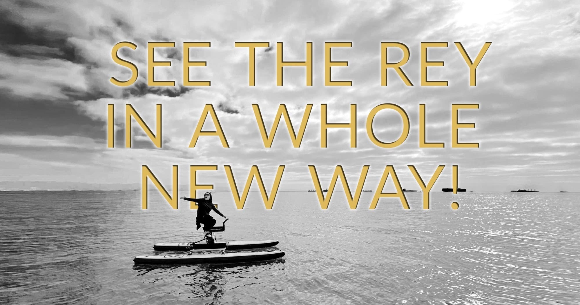 Paddleboarder on open water in monochrome promotional shot