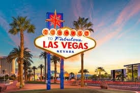 Iconic Las Vegas welcome sign at sunset on the Strip