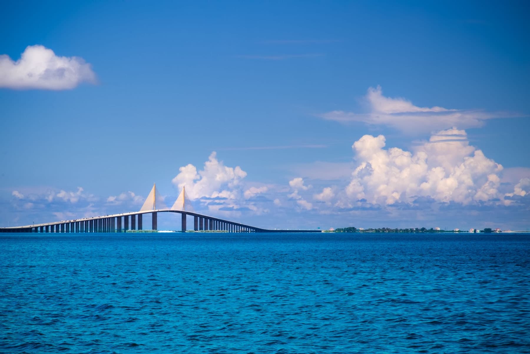 Sunshine Skyway Bridge over turquoise Gulf waters, scenic seascape