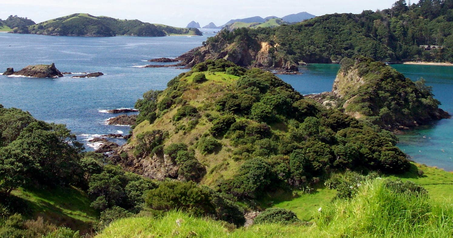 Coastal island panorama in Bay of Islands, scenic sailing views