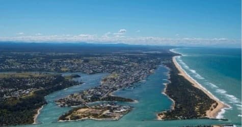 Aerial view of coastal lakes and ocean entrance in Gippsland