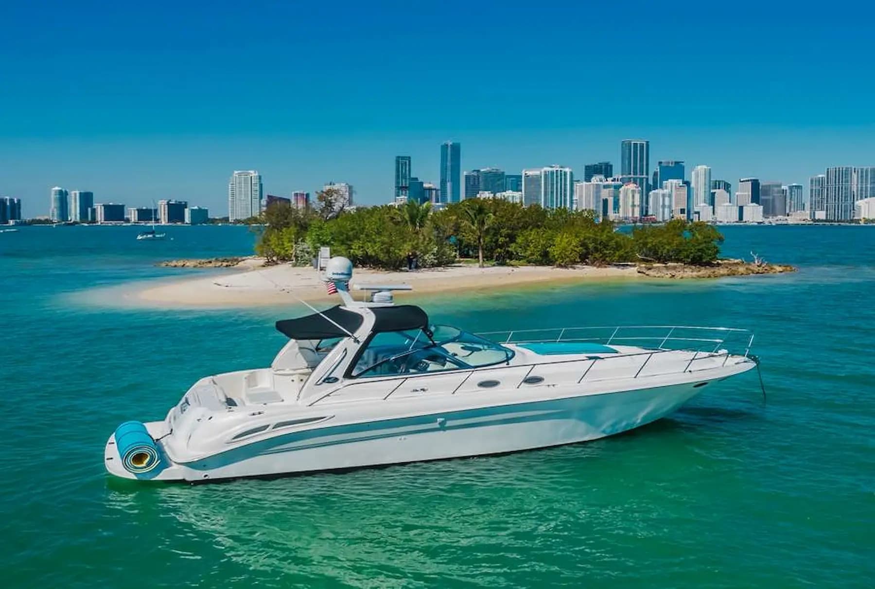 Cruise Biscayne Bay on the 45 Sea Rey: Miami Skyline, Island Stops & Sunset Charters