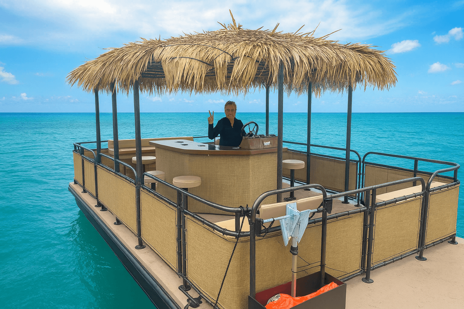 Floating Tiki Bar on the Chicago River: St. Pats River Dyeing Tiki Boat Charter photo 2