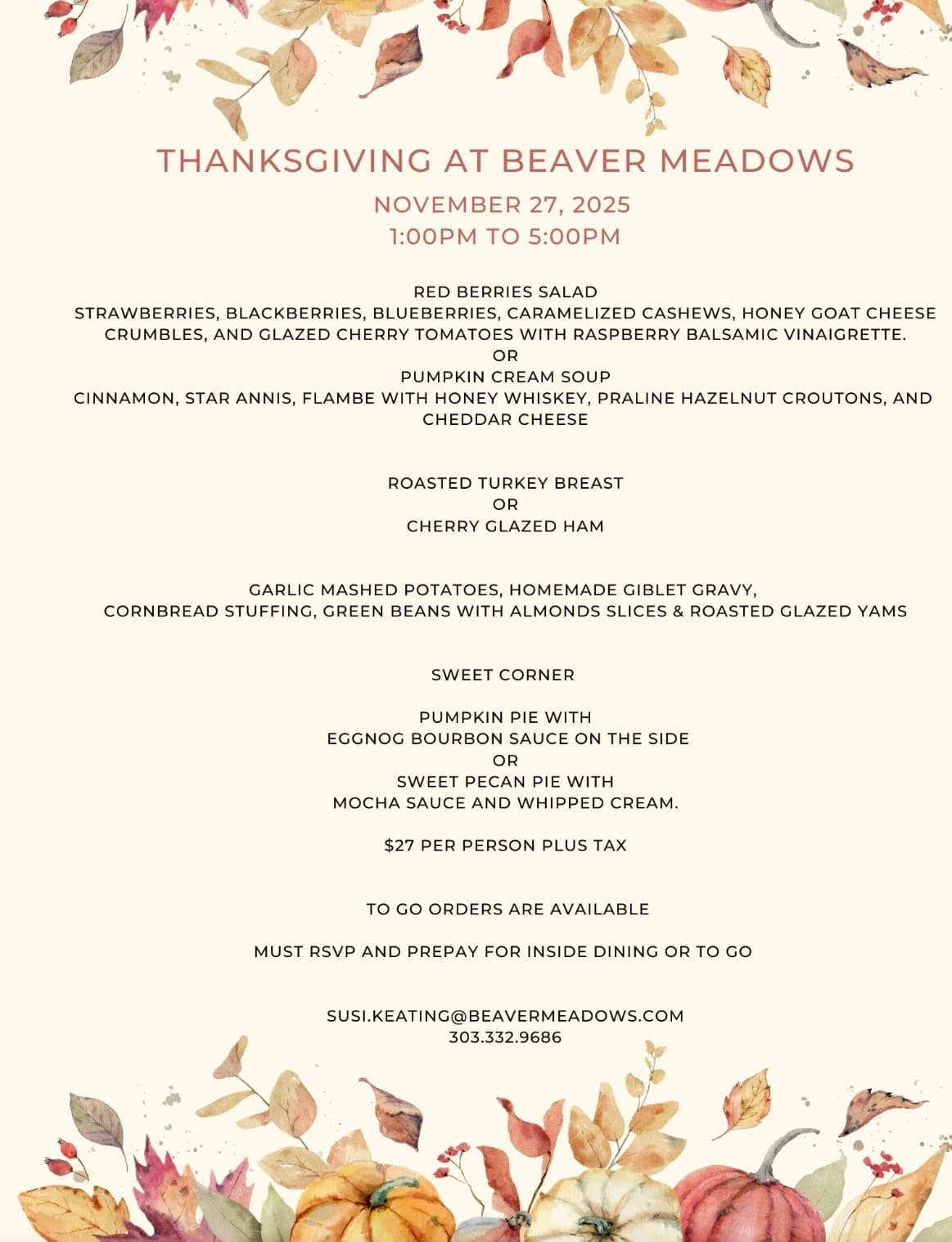 Mountain Thanksgiving Feast at Beaver Meadows, Red Feather Lakes