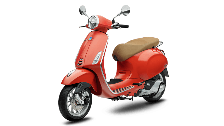 Red classic scooter studio shot on white background, side view