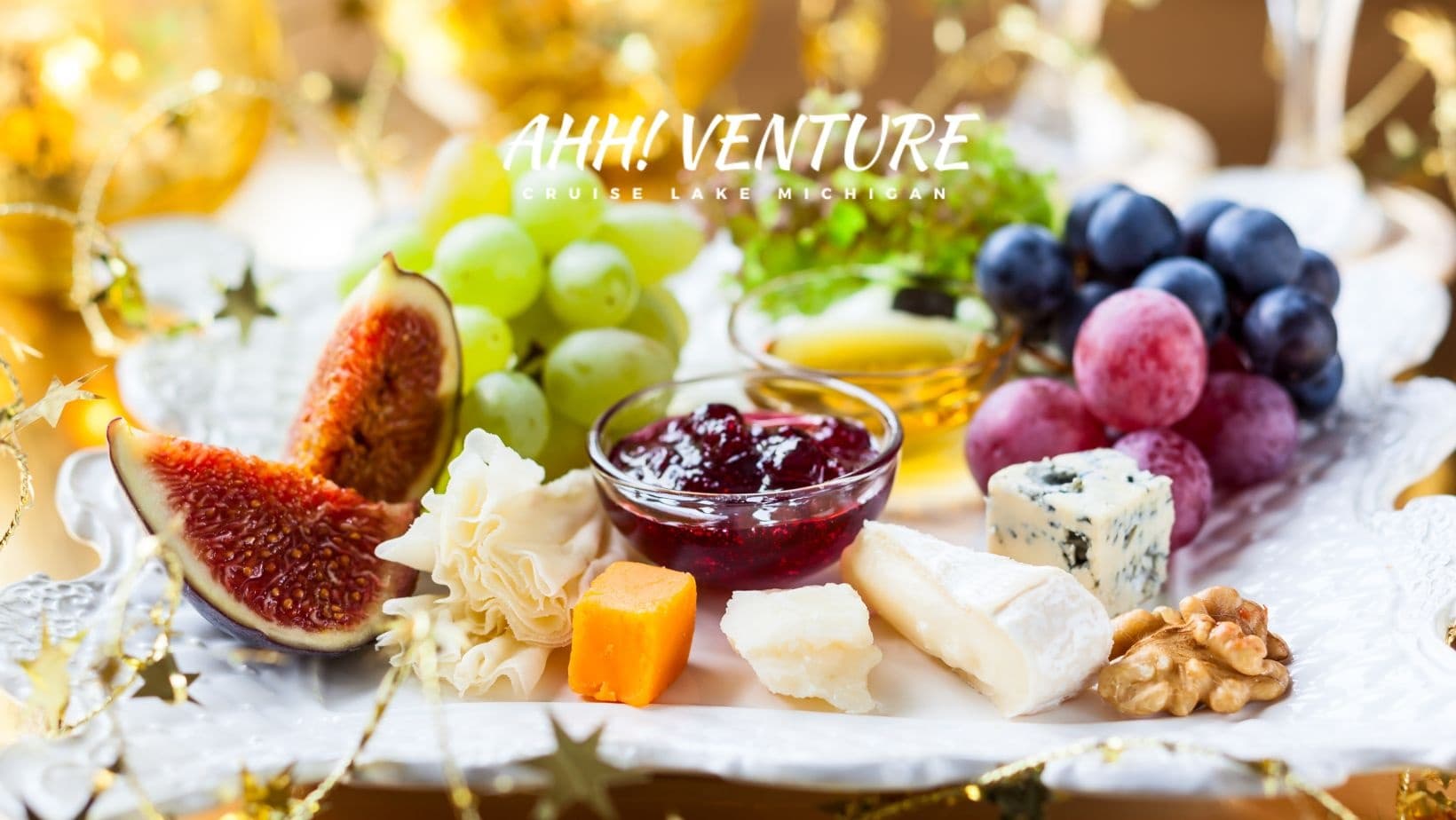 Gourmet cheese board with figs, grapes and jam for tasting experience