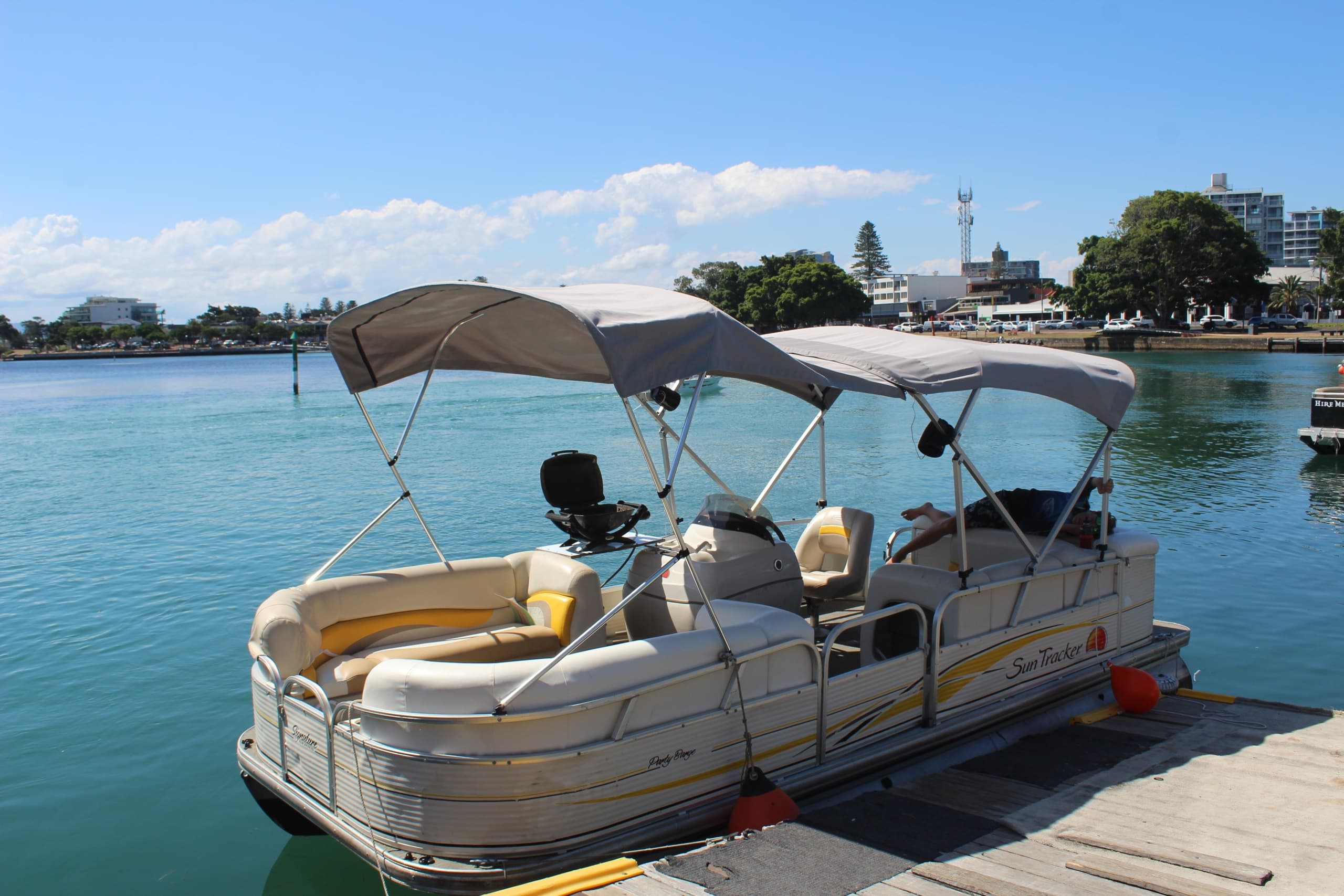 Luxury BBQ Pontoon Boat in Forster with Forster Houseboat Hire