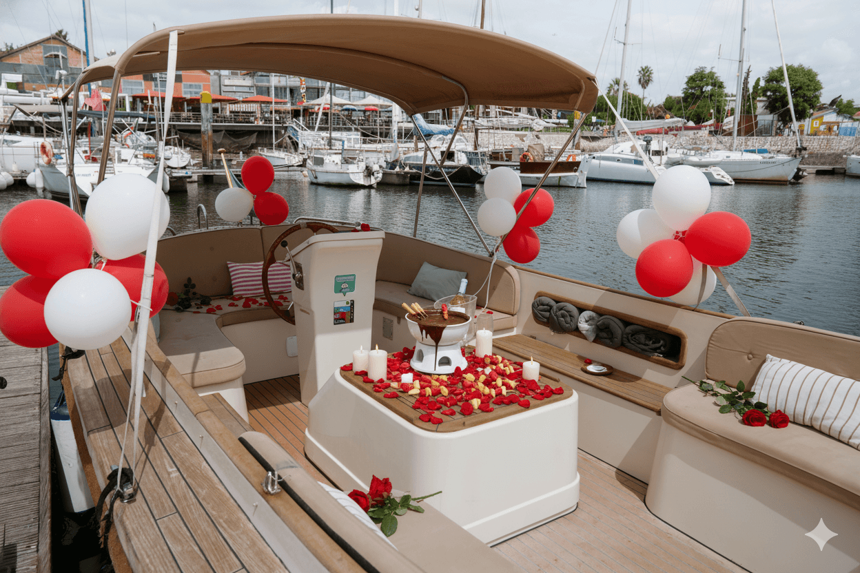Lisbon Sunset Cruise: Romantic Dinner with Sparkling Wine & Chocolate Fondue on the Tagus