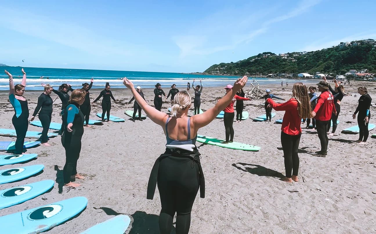 Women's Surf Lessons at Lyall Bay with Wellington Surf Lessons