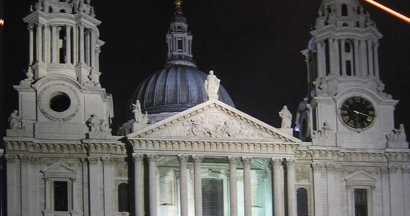 Nighttime St Paul's Cathedral city sightseeing exterior in London