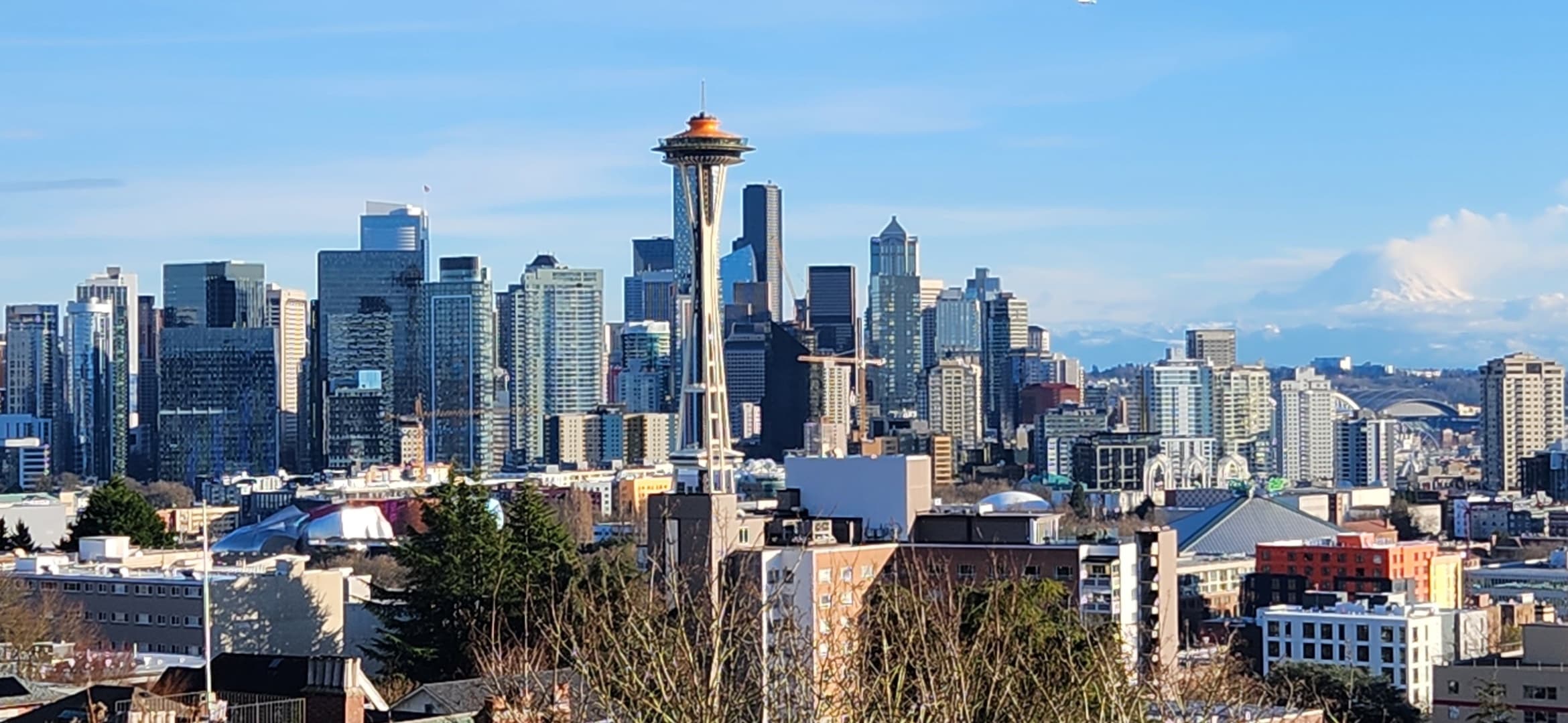 Seattle skyline with Space Needle and Mount Rainier vista