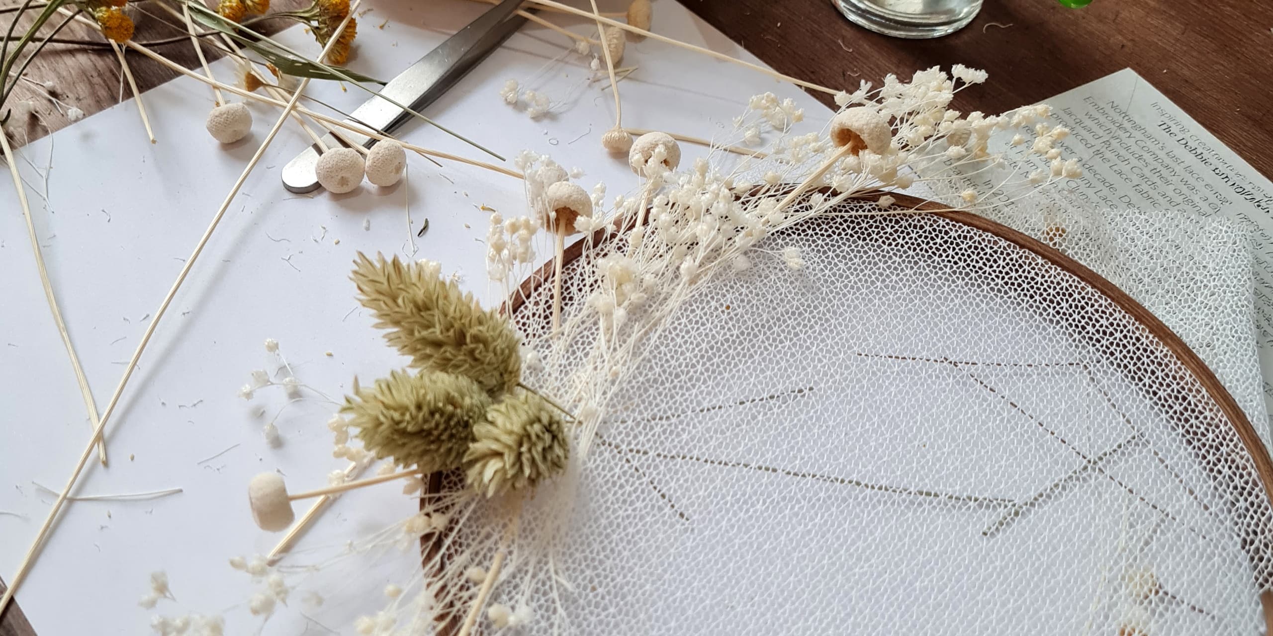 Dried Flower Embroidery Workshop in Nottingham: Make a Lace-Tulle Hoop photo 1