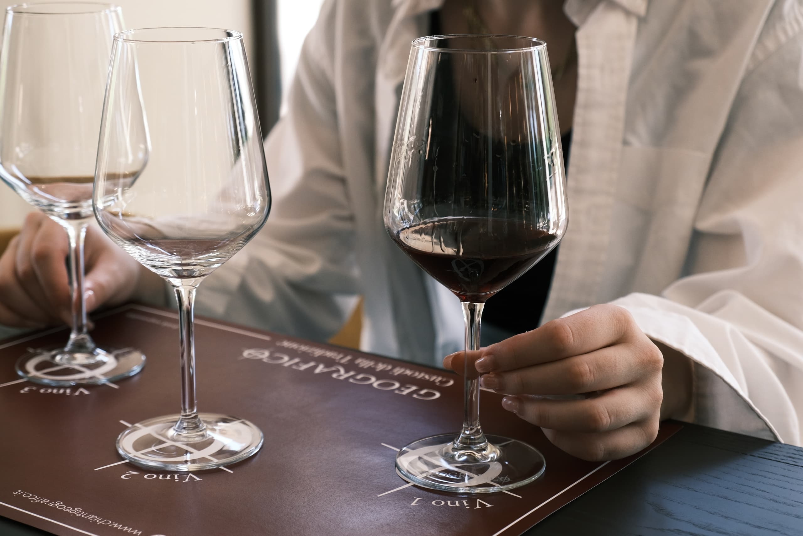 Wine tasting glasses on table at Chianti tasting room