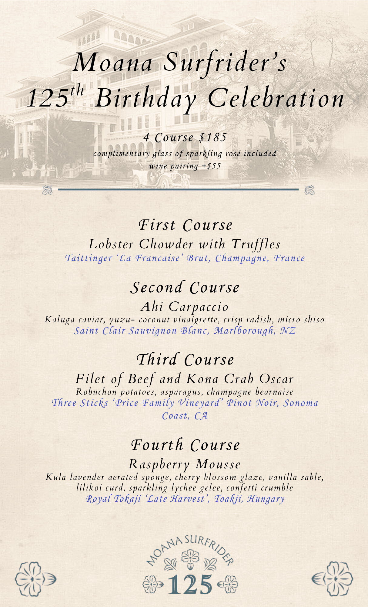 Oceanfront Elegance: Moana Surfrider's 125th Birthday Dinner in Waikiki