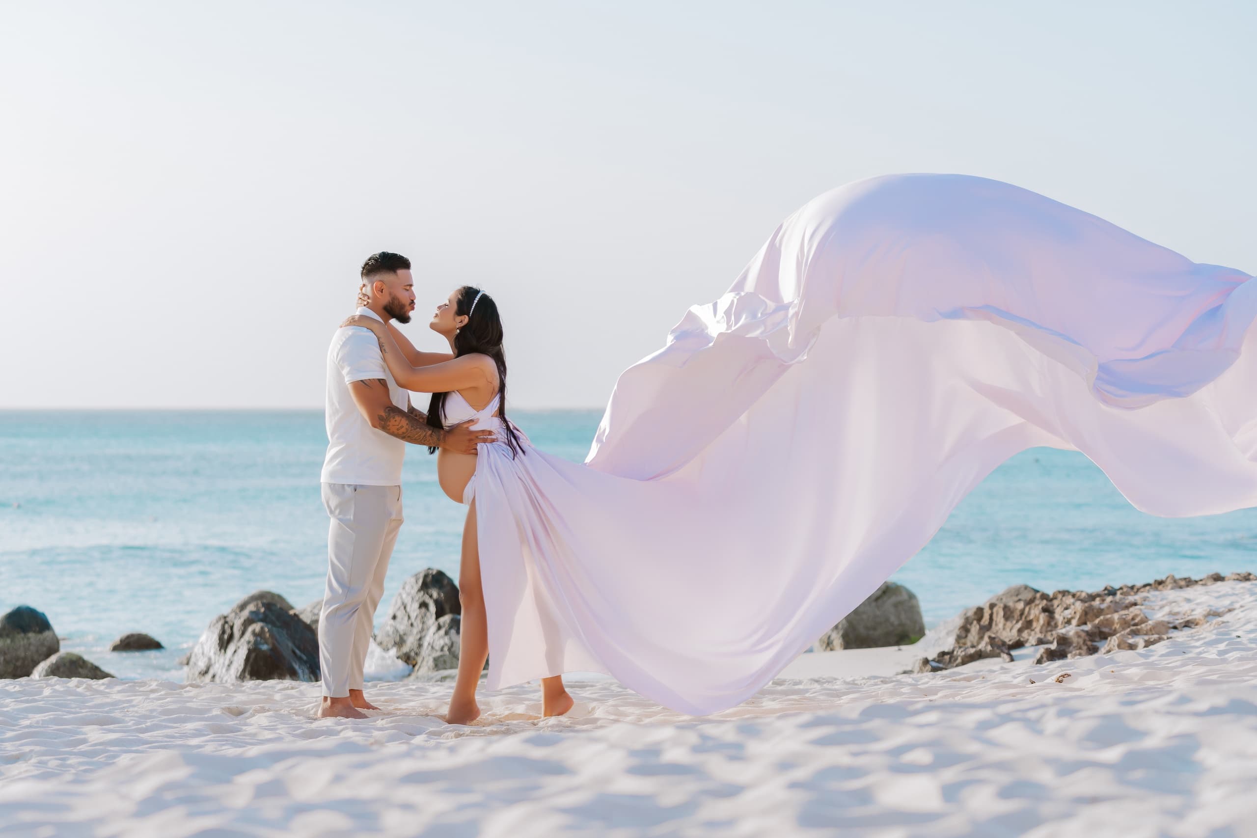 Stunning Maternity Photoshoot with Flying Dress Experience in Aruba