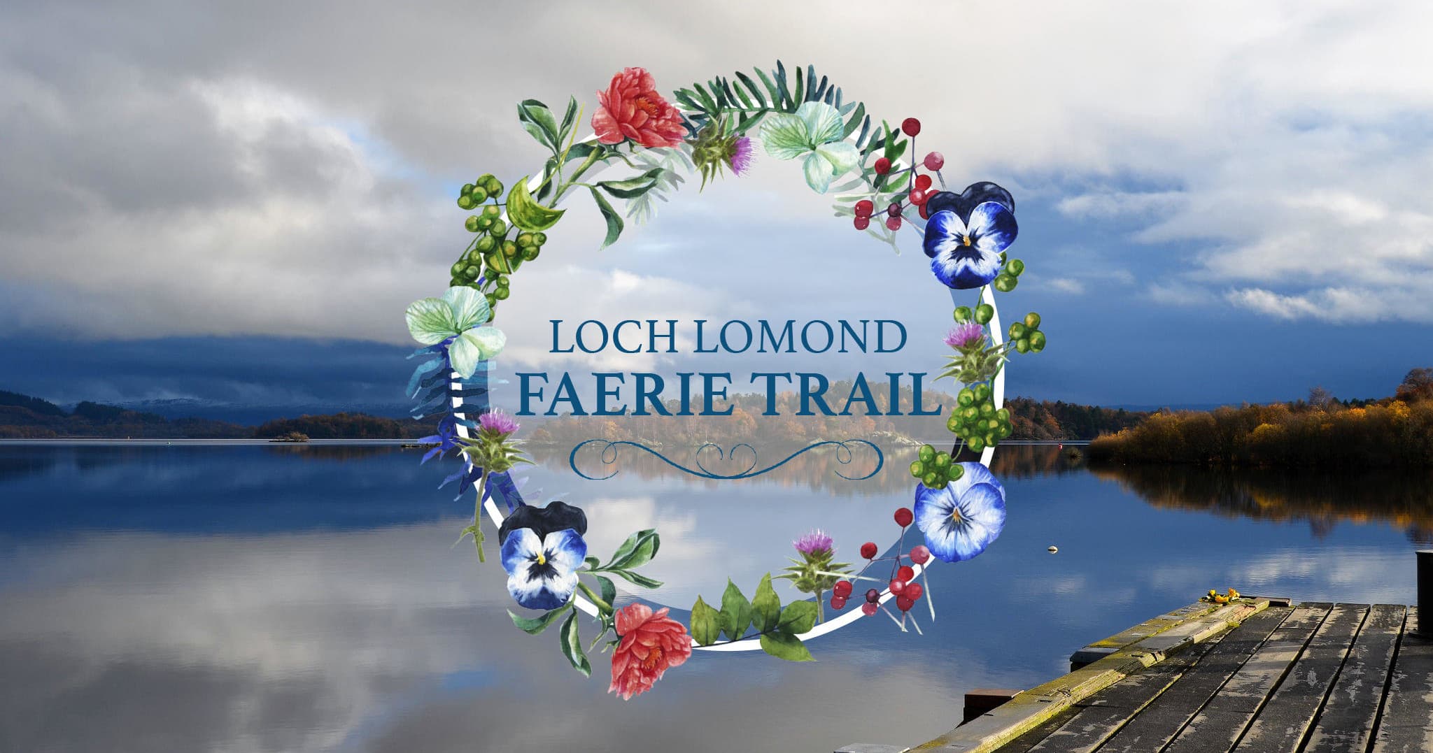 Scenic Loch Lomond lake view with pier, peaceful hiking vista