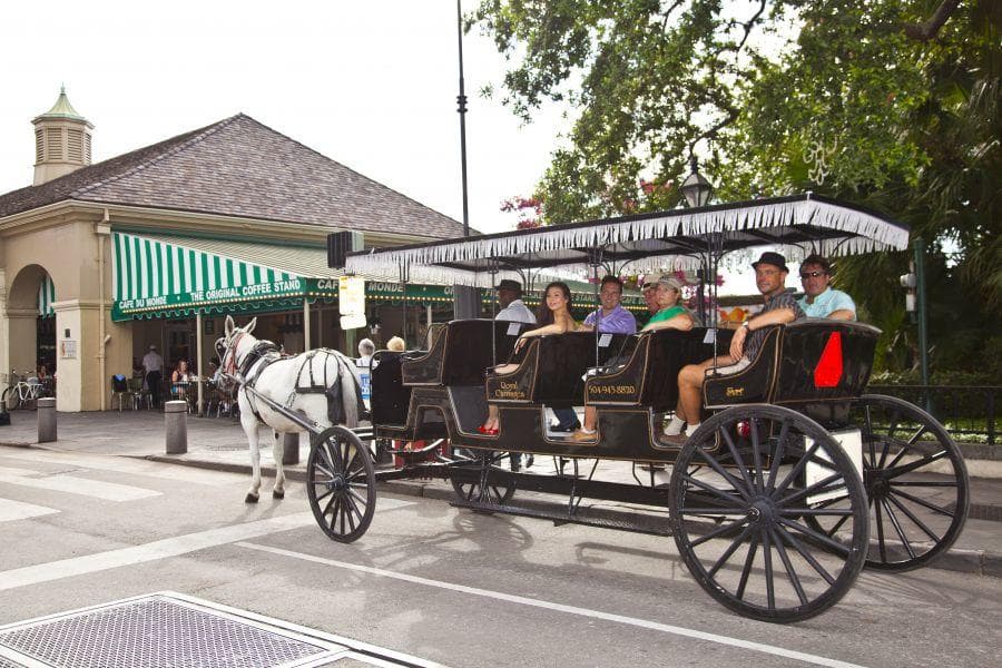 Classic horse-drawn carriage tour on historic New Orleans streets