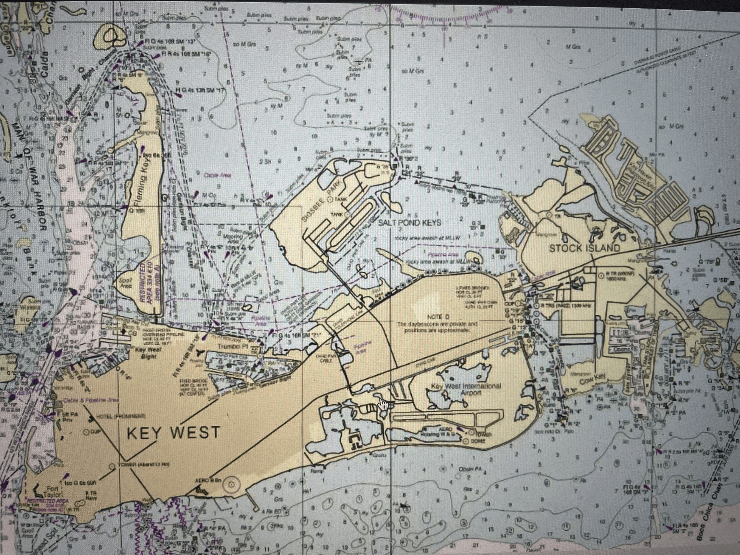 Nautical chart map of Key West harbor and surrounding islands