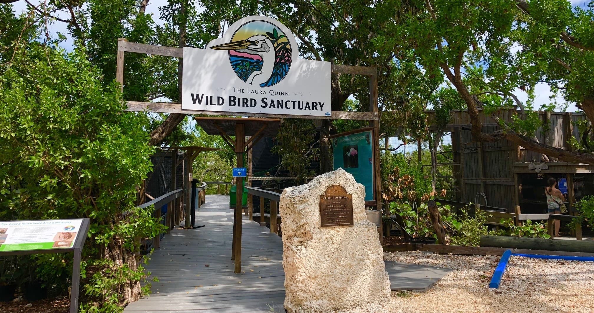 Wild bird sanctuary entrance with shaded boardwalk in Florida Keys
