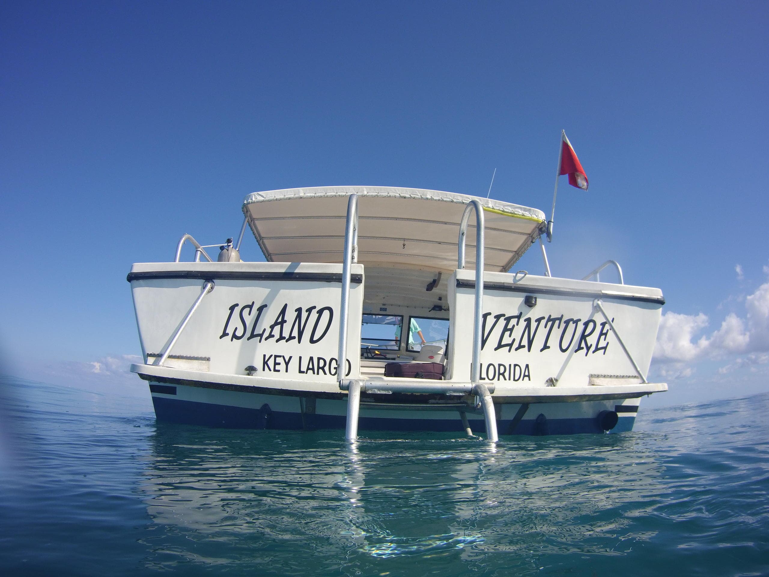 Island Venture tour boat anchored in Key Largo, Florida waters