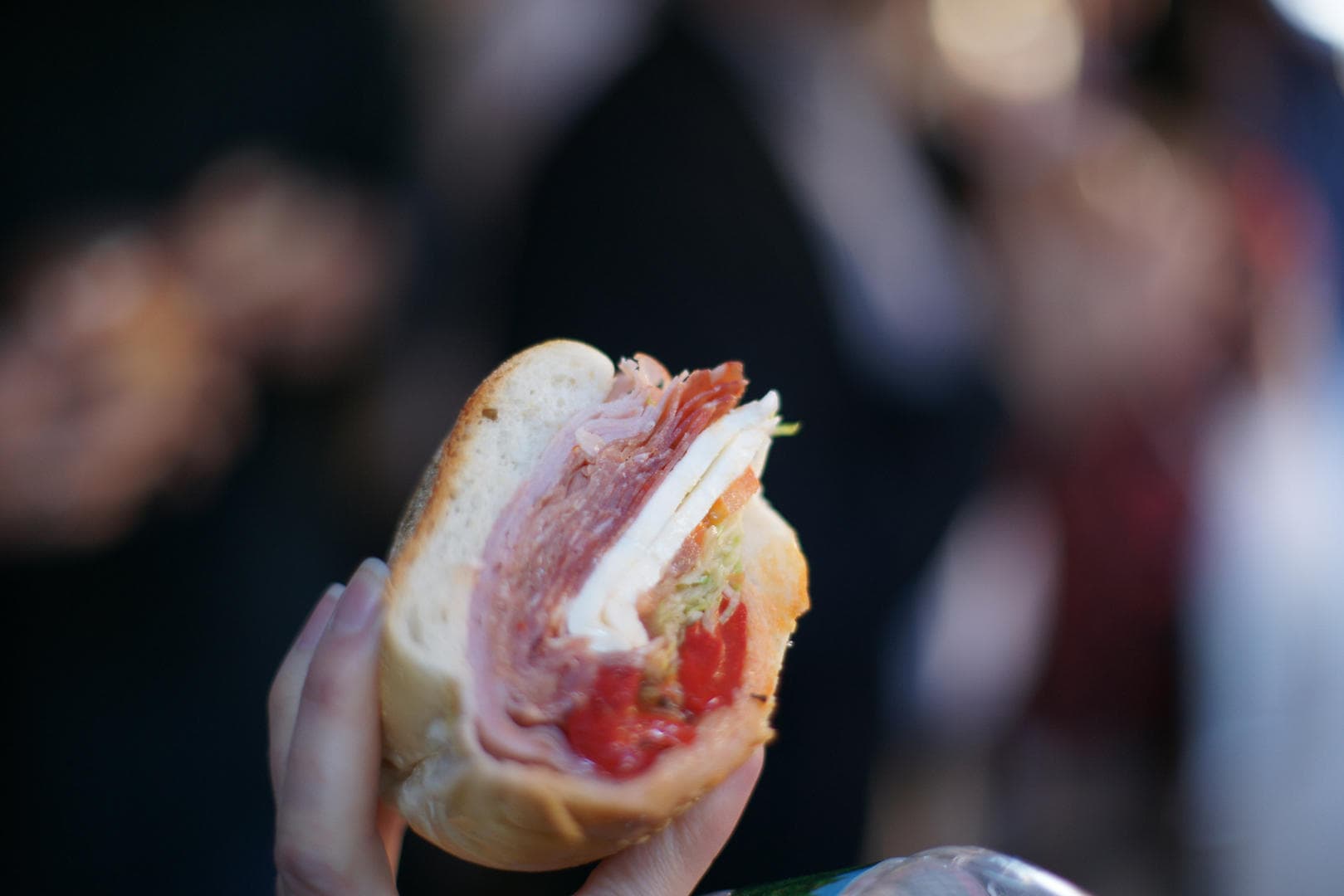 Street vendor sandwich with salami and fresh mozzarella in NYC