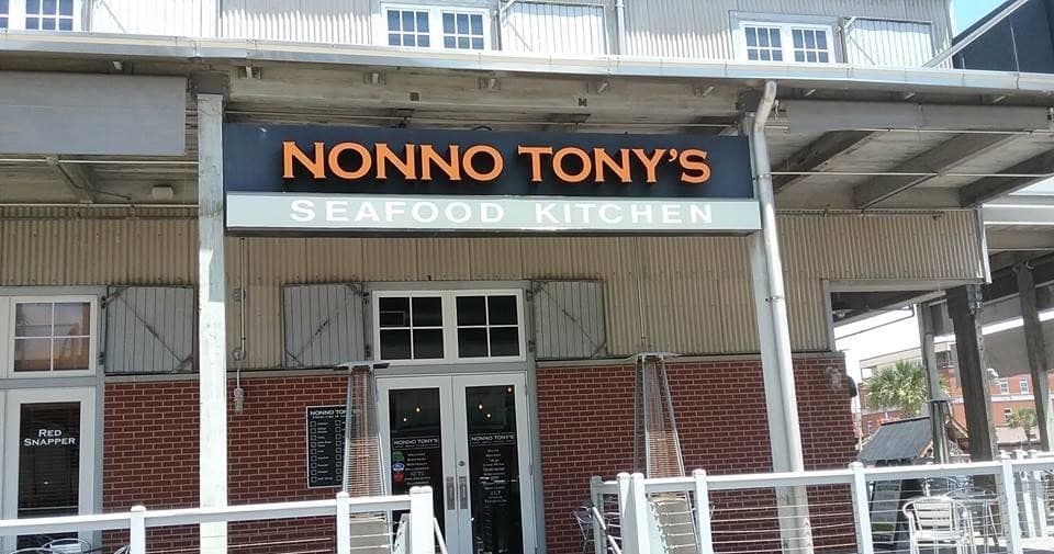 Historic Nonno Tony's restaurant facade and Strand storefront