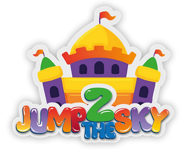 Colorful inflatable bounce-castle logo advertising kids' jumping party venue