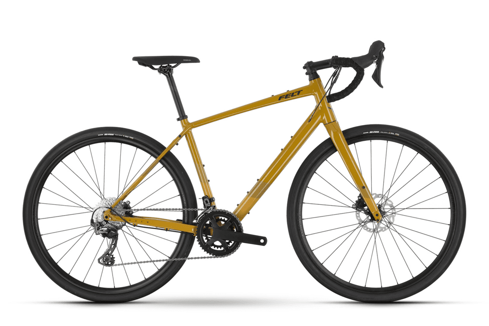 Yellow gravel road bike on white background for long-distance rides