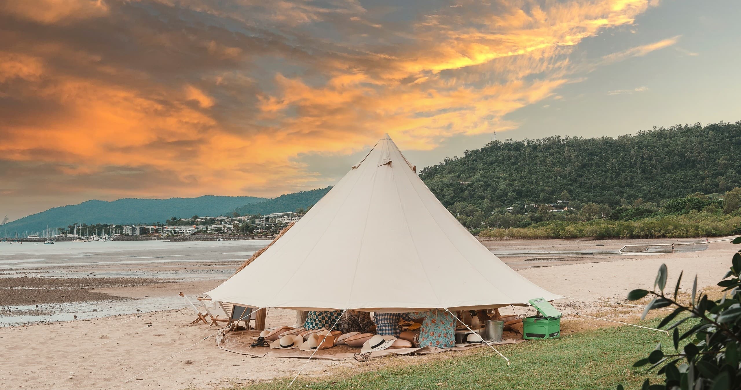 Sunset Bell Tent Picnic in Airlie Beach with Bell Tents Whitsundays