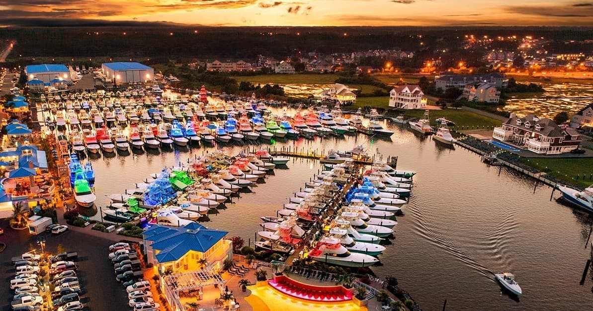 Wide coastal aerial view of Ocean City shoreline and ocean