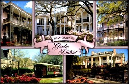 Collage of Garden District homes and sites promoting New Orleans tours