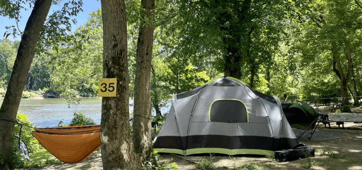 Riverfront Double Tent at Harpers Ferry Adventure Center: Riverside Camping & Private River Access