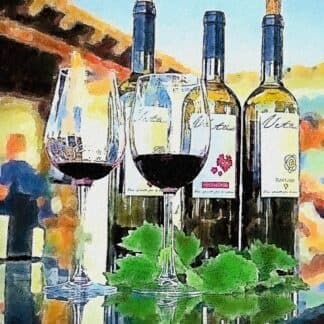 Wine tasting with glasses and bottles in colorful tasting room