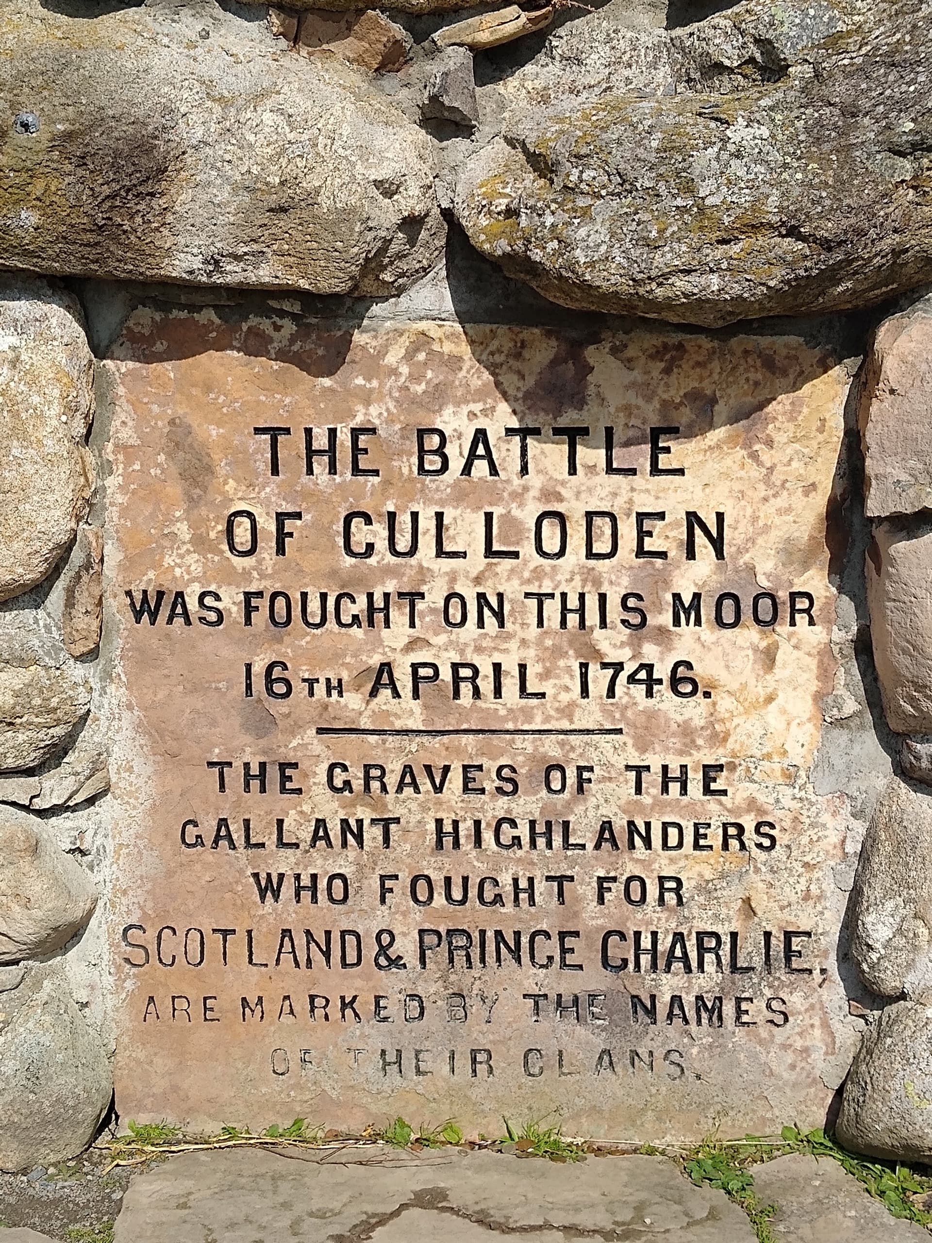 Culloden Moor memorial plaque marking 1746 Highland battle site