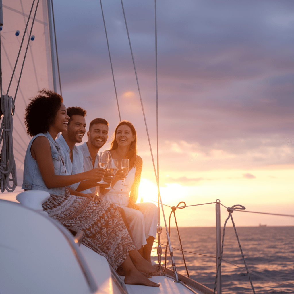 Paseo en barco al atardecer en Málaga: catamarán desde Muelle Uno