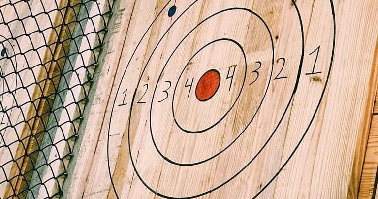 Wood target board for urban axe throwing lane, indoor venue