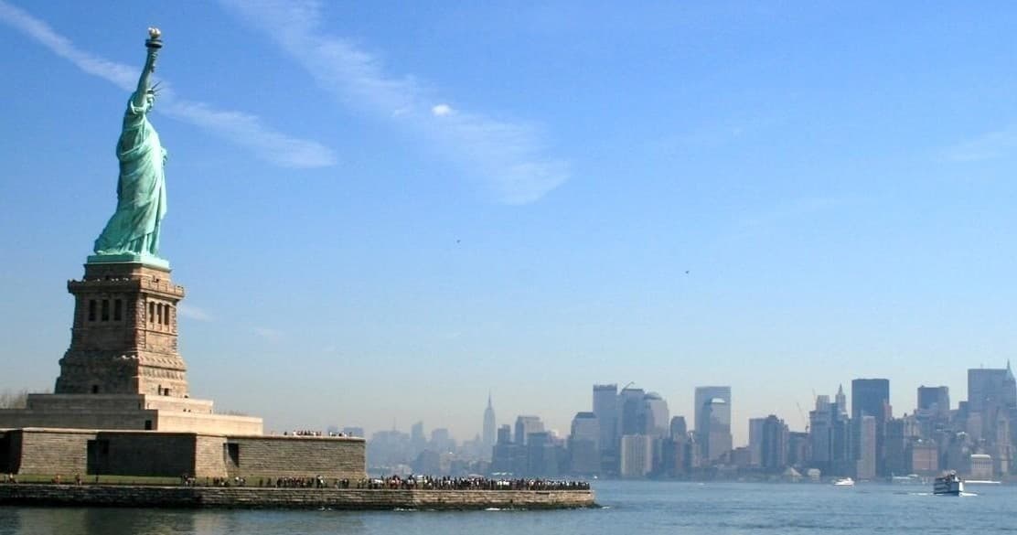 Harbor cruise view of Statue of Liberty and NYC skyline