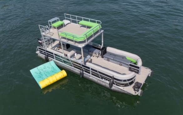Shark Double Decker Barge with Water Slide on Lake Travis
