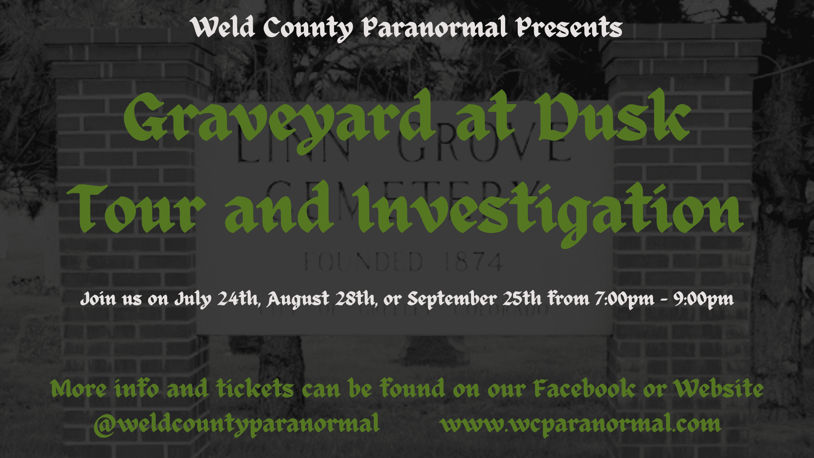 Nighttime cemetery ghost tour in historic Greeley graveyard