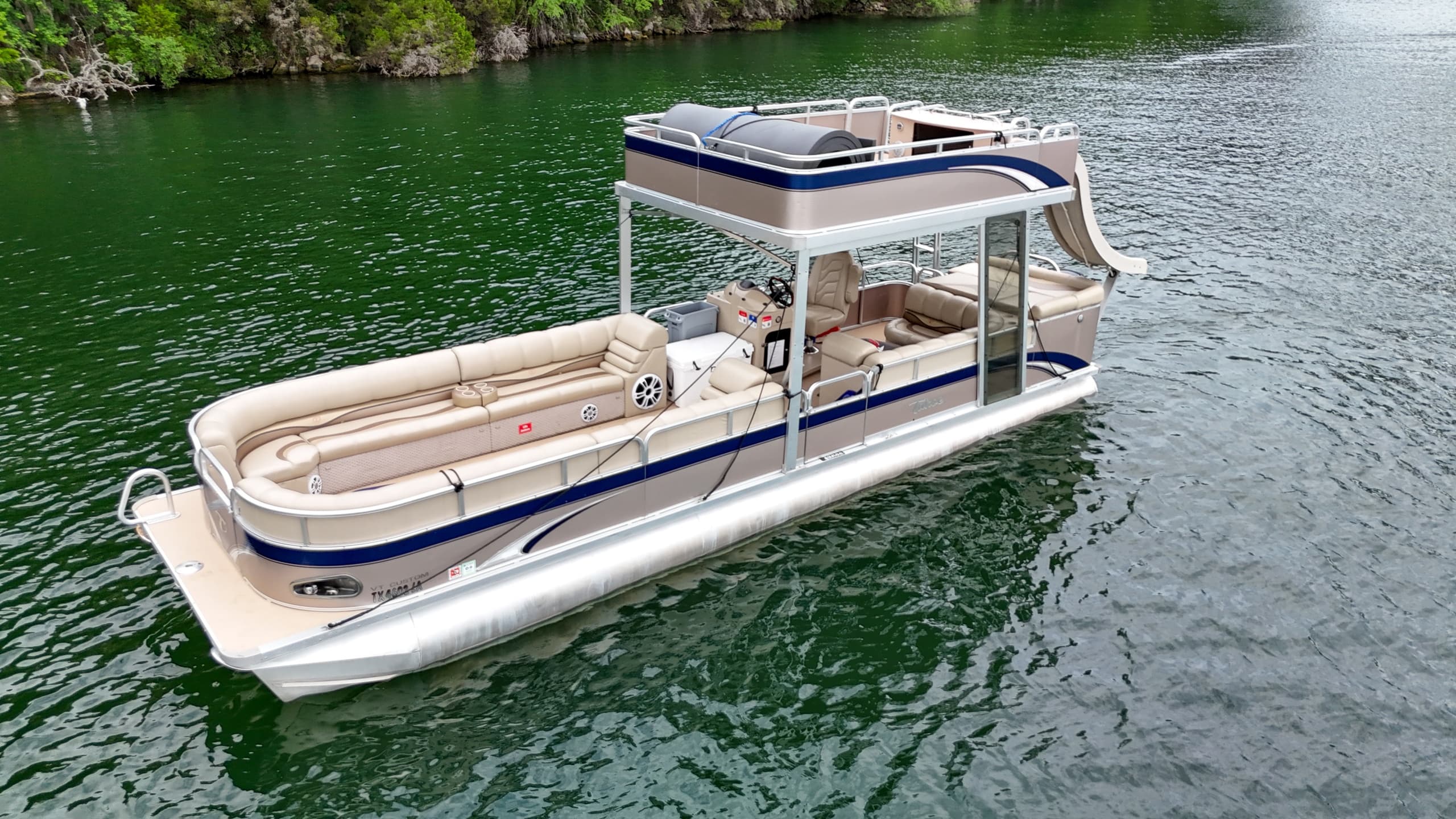 Luxury Tahoe VT Double Decker Boat Rental on Lake Austin