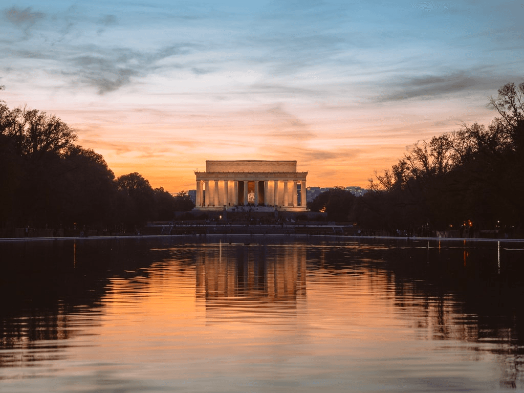 Sunrise at Lincoln Memorial and Reflecting Pool, Washington DC