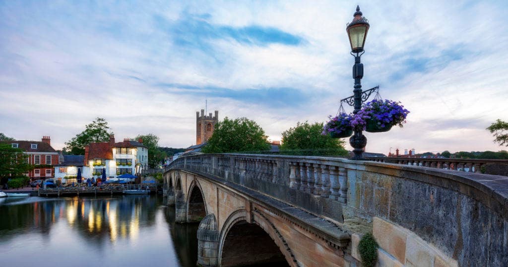 Historic stone bridge and riverside skyline at Henley-on-Thames