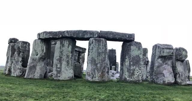 Stonehenge standing stones on Salisbury Plain at sunrise
