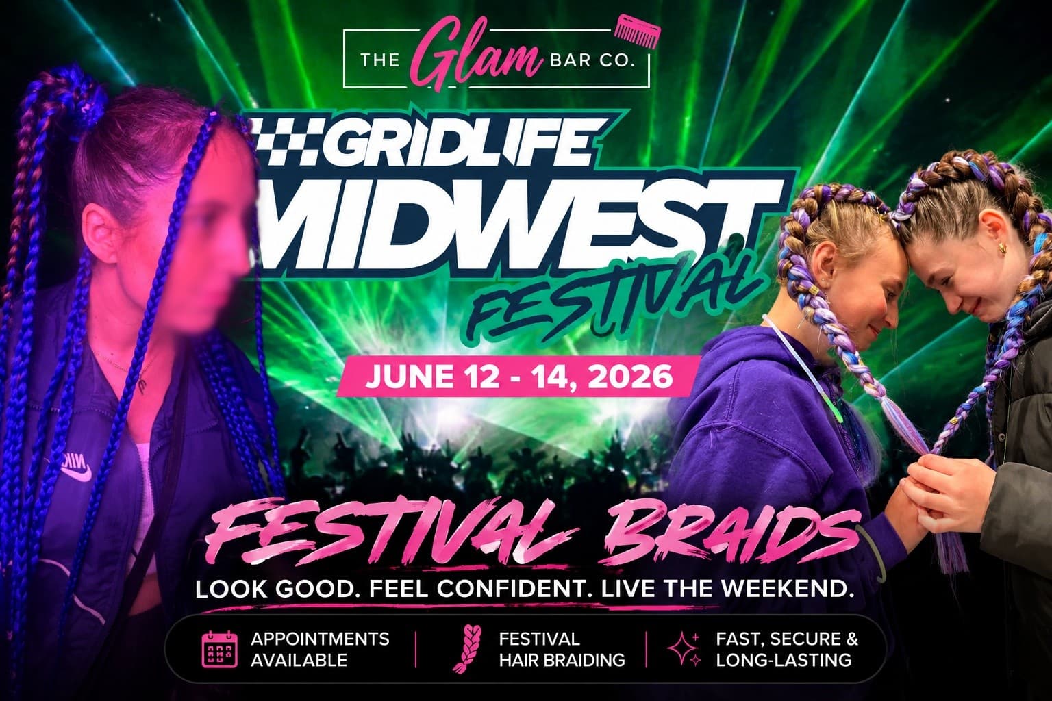 Gridlife Glam: Pre-Book Festival Braids & UV Beauty at Gingerman Raceway