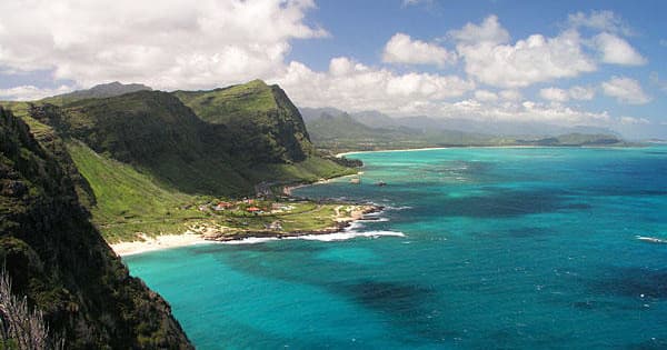 Sweeping coastal bay view with turquoise water and rugged shoreline