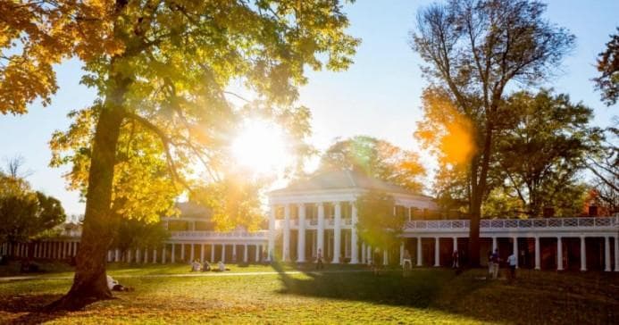 Sunlit historic rotunda and grounds, ideal for guided bike tours