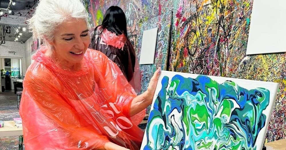 Family Acrylic Pour Workshop for Mother's Day at Atlanta Splatter Studio