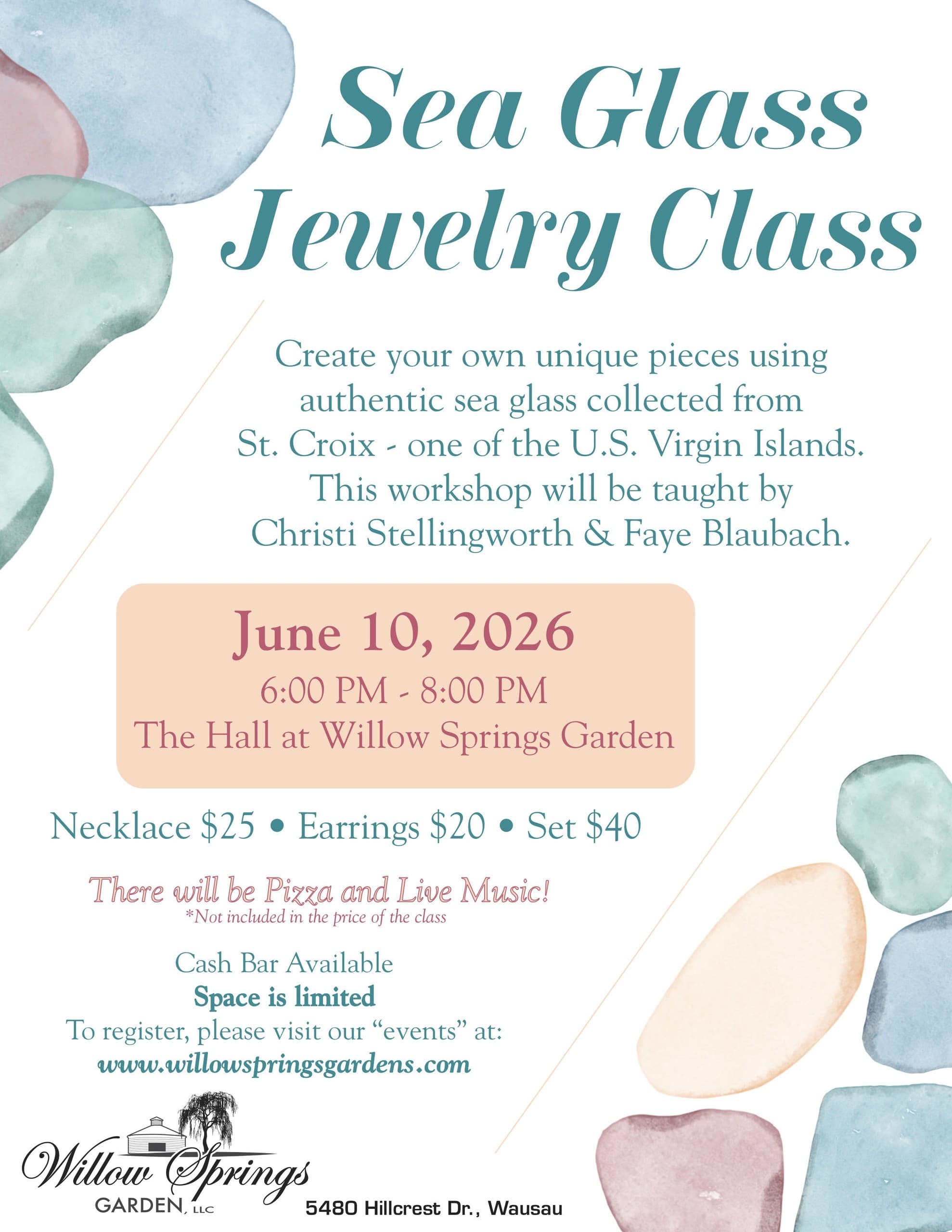 Sea Glass Jewelry Workshop at Willow Springs Gardens — Wausau Evening Class photo 1